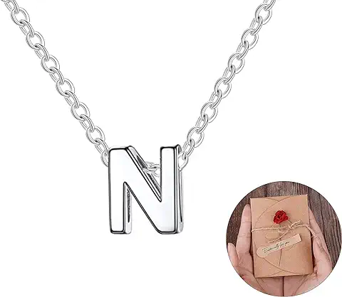 Collar para Mujer con Letra Inicial con Hermosa caja de Regalo. Acero Inoxidable Colgantes con Letras Bisutería Barata Sobre con Mensaje Original Amigos Novios  