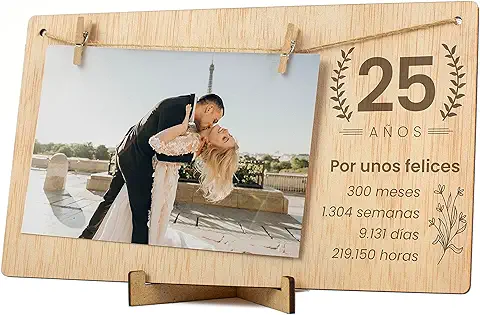 CONTRAXT Marco de Fotos 25 Años Aniversario Cumpleaños. Ideas Detalles Regalos 25 Aniversario Parejas Novios Casados Bodas de Plata Tarjeta Felicitacion Feliz Aniversario Hombre Mujer (25 Años)  