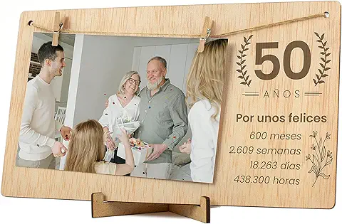 CONTRAXT Marco de Fotos 50 Años Aniversario Cumpleaños. Ideas Detalles Regalos 50 Aniversario Parejas Novios Casados Bodas de Oro Tarjeta Felicitacion Feliz Aniversario Hombre Mujer (50 Años)  