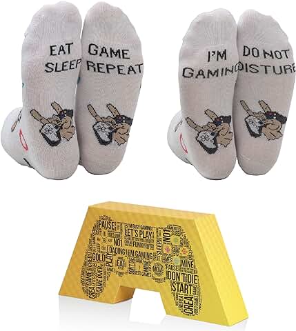 Creasocks - Calcetines Divertidos para Videojuegos, Novedosos, Divertidos, Peculiares, Coloridos Calcetines de Jugador para Regalos, Algodón, Eat Sleep Game Repeat, I'm Gaming, 2 Pares Unisex, UK 7-11  