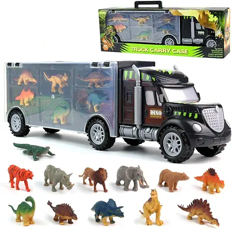 Dinosaurios Juguetes Niños 3 Años Camiones de Juguete para Niños con 12 Animales de Juguetes Dinosaurios Juegos Educativos Regalo Niños Niñas 3 4 5 6 Años (Tamaño del Camión: 39 cm * 8,5 cm * 12 cm)  