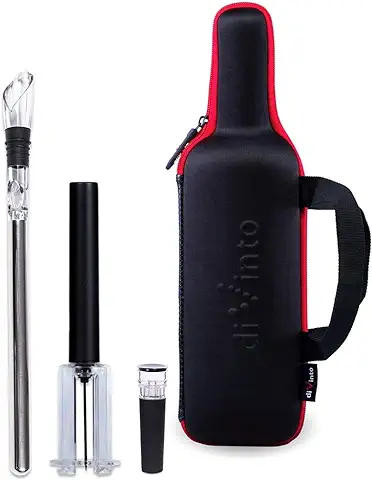 DiVinto Set de Vino en Forma de Botella con Elegante Estuche, Set Regalo de Accesorios para Vinos, Sacacorchos de Aire a Presión, Enfriador de Vino, Tapón de Vacío  