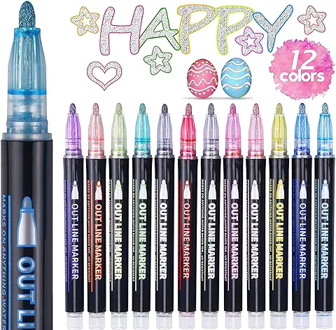 ECtury Rotuladores Purpurina, Regalo Niña 4-12 Años, 12 Colores Rotuladores Lettering Metalicos, Regalo Niña 10 Años, Rotuladores Magicos Doble Línea para Pintar, Scrapbooking, Manualidades Niños  