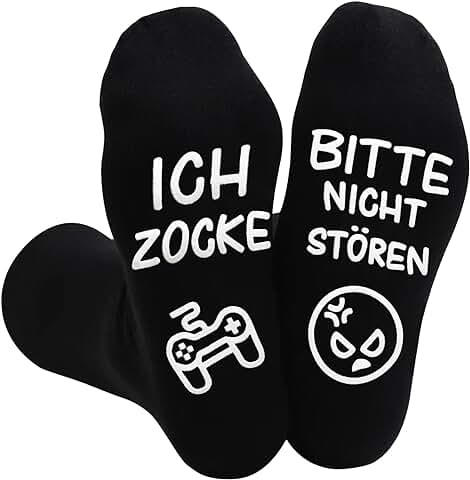 Eurtes Divertidos Calcetines para Jugar, Calcetines con Texto en Alemán "Bitte Nicht Stören Ich Zocke, Gaming Socken Coole Geschenke für Teenager, Rutschfeste Haussocken Weihnachtsgeschenke für Damen  