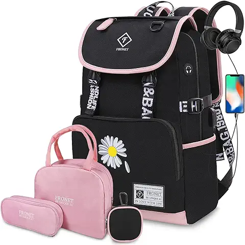 FRONET Mochila Escolar Adolescente Bolsas Escolares Mochilas Niña para Juveniles Niñas Niños, 8 9 10 11 12 13 14 15 16 17 18 Años Grande Kawaii Casual Sets Primaria Escuela Secundaria Colegio Alumna  