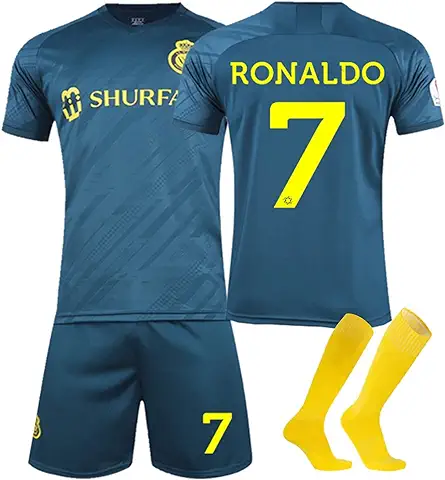 Camiseta Niño del Al Nassr Temporada 22/23, Nueva Camiseta Niño, Equipacion Futbol Niño, Conjunto Futbol Niño y Hombre de Camiseta, Pantalón Corto y Calcetines  