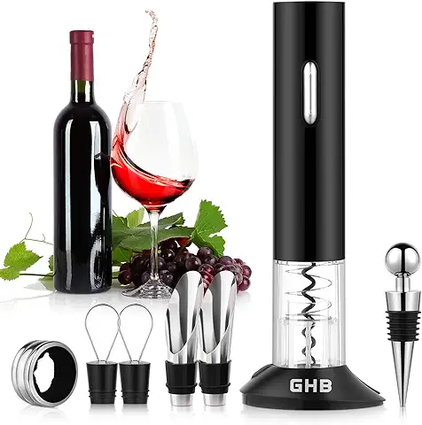 GHB Sacacorchos Eléctrico Abridor de Botellas Eléctrico con Cortador de Papel/Vertedor/Tapón de Vacío/Aerator/Anillo de Vino Funciona con Batería  