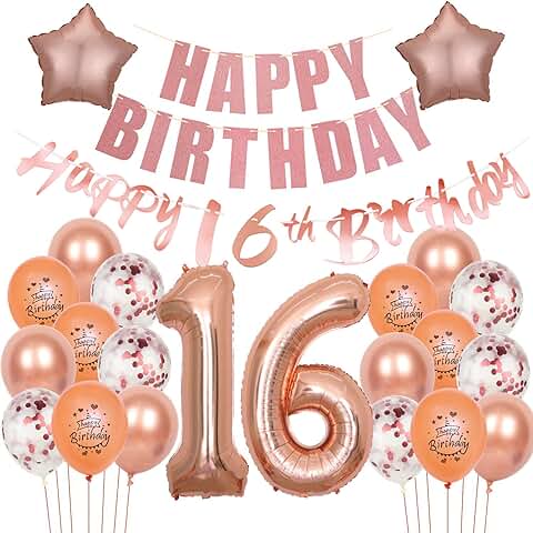 Decoración 16 Años Niña Cumpleaños Rosa Oro Globos 16 Cumpleaños Niña Decoracion Regalo para 16 Años Cumpleaños Niña Rosa Oro Cumpleaños 16 Años Niñas Globos Decoración 16 Niña Cumpleaños Rosegold  