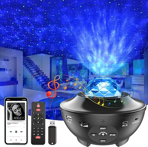 IKHDCYH Proyector Estrellas Lámpara, Proyector de Luz Estrellas Galaxia con 10 Colores Modo, Bluetooth Música, Dimming, Temporizador Luz Nocturna Infantil para Decor Habitacion Fiesta Navidad  