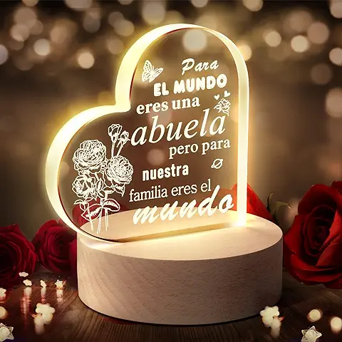 JIMMIDDA El Mejor Regalos de Amor de Nietos a Abuela, Luces Nocturnas Acrílicas Grabadas, Cumpleaños, Aniversario, Acción de Gracias  