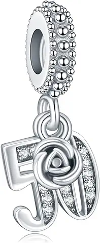 LaMenars 16,18,21,30,50 Dijes de Números Significativos para Pulseras 925 Cuentas de Circonita Cúbica 5A de Plata Regalo para Cumpleaños Aniversario Día de la Madre (NO.50)  