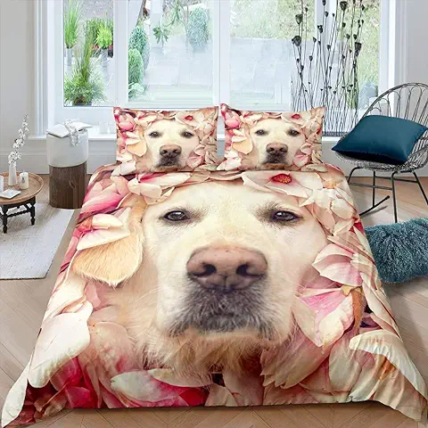 Linda Funda de Edredón para Perro, Juego de ropa de cama Floral Romántica para Niños, Niñas, Jóvenes, Hombre, Animales, Funda de Edredón con Ramas Botánicas, 2 Piezas, Tamaño Individual  