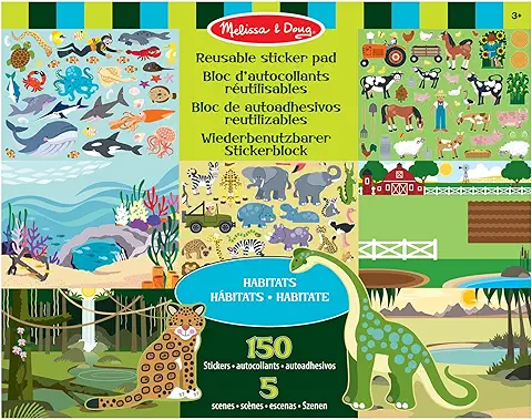 Melissa & Doug Bloc de Autoadhesivos Reutilizables, Naturaleza, Habitats y Medio Ambiente, Libro de Actividades, Libro de Pegatinas Reutilizable para Niños, 3+, Regalo Adecuado para Niños y Niñas  