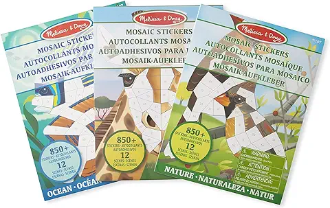 Melissa & Doug Pack de 3 Cuadernos de Pegatinas Mosaico, Naturaleza, Mundo Submarino y Animales del Safari, Cuaderno de Actividades, Libro de Pegatinas para Niño, 3+, Regalo Para Niño O Niña  