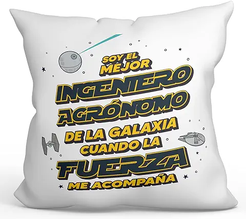 MUGFFINS Cojín 40x40 cm para Ingeniero AGRÓNOMO Hombre Relleno Incluído - En Español - Mejor de la Galaxia Cuando Fuerza me Acompaña - Regalo Original y Divertido  