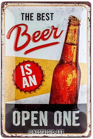 Nostalgic-Art Cartel de Chapa Retro The Best Beer is an Open One – Idea de Regalo para Amantes a Cerveza, Metálico, Diseño Vintage, 20 x 30 cm  