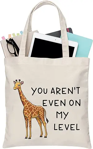 PLITI Jirafa Bolsa de mano con Texto en Inglés "You Aren't Even On My Level", Divertida Bolsa de Viaje para Amantes de las Jirafas, Regalo para los Amantes de las jir  