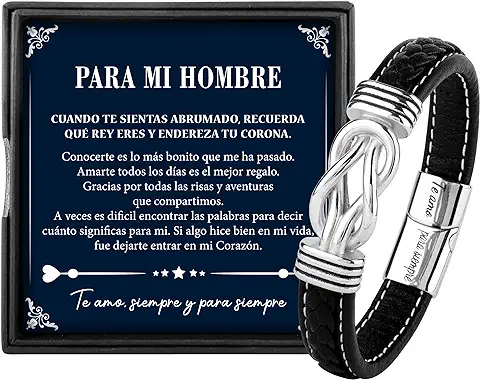 Rebundex Regalos Originales para Hombre Pulsera Cuero Hombre Plata, Regalo para Hombre Regalo Novio, Regalo Aniversario Pareja Regalos Navidad Hombre Regalos San Valentin  