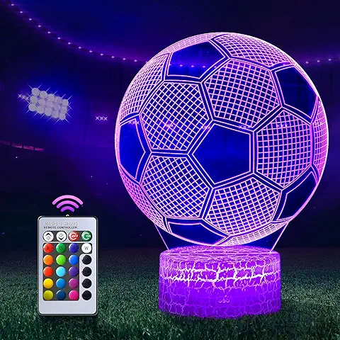 Regalo de Fútbol para Niños, 3D Lámpara de Escritorio Mesa 16 Cambiar el Color Botón Táctil de Escritorio del USB LED, Regalo Creativo Cumpleaños de Navidad, Comunion Niño, Decoración  