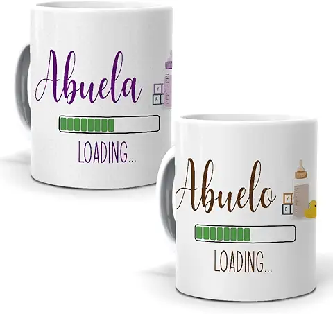 Regalo Divertido y Personalizado.2 Tazas. Abuelo y Abuela Loading. Cerámica AAA - 350 ml.  