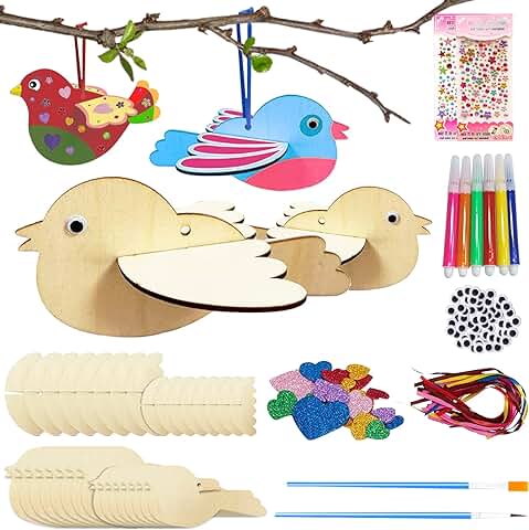 RUIJIE 16 Piezas Manualidades de Madera de Bricolaje para Niños DIY Pájaros para Pintar de Juguete Creativo Artes Pintura Primaveral con Herramientas de Pintura Regalos para Niños 3 4 5 6 7 8 Años  