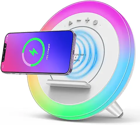 Lampara con Cargador Inalambrico Lamparas de Mesita de Noche Altavoz Bluetooth Lampara Noche con 9 Modos de Iluminación Regalos Chicas Adolescentes Regalo de Cumpleaños Ideal  