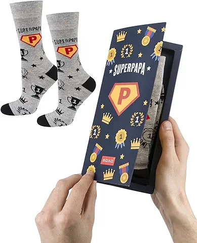 Soxo Super Papa Calcetines Hombre Divertidos Algodon Regalos Originales Regalo Padre 40-45  