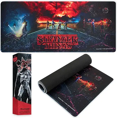 Stranger Things Alfombrilla Ratón XXL de 80 x 36 cm - Protector Escritorio para PC, Ordenador y Teclado - Regalos para Niños, Cumpleaños, Navidad (Negro)  