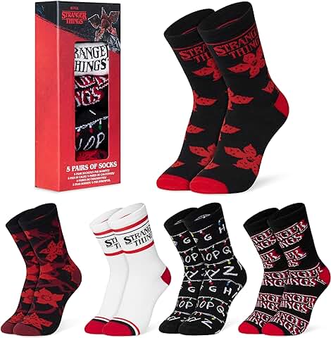 Stranger Things Calcetines Mujer - Pack de 5 - Talla 35-41, Calcetines Tobilleros Mujer - Regalos Navidad para Mujer  