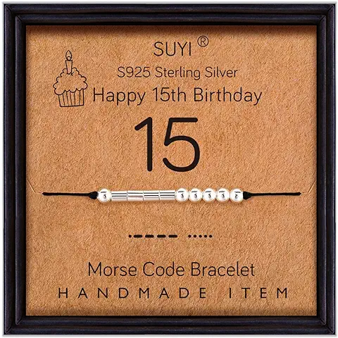 Suyi Morse Code Bracelet Regalos De Cumpleaños Para Mujeres Brazalete De Plata Esterlina Joyas De Cumpleaños Para 12 13 14 15 16 17 18 19 20 21 25 30 40 50 60 70 80  