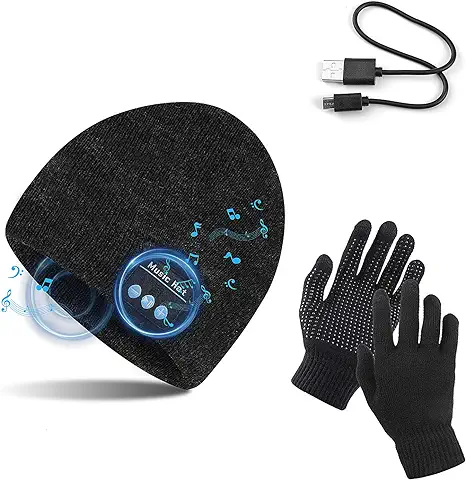 TAGVO Gorro Bluetooth V5.0 con Conjunto de Guantes con Pantalla Táctil, Gorro de Música Inalámbrico de Punto Cálido de Invierno con Micrófono Inalámbrico para Correr Esquí Senderismo,Regalo Navidad  