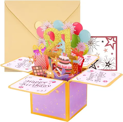 Tarjeta de Cumpleaños, 3D Desplegable, Tarjeta de Felicitación de Cumpleaños, Tarjetas de Felicitación con Sobre para Mamá, Mujeres, Hombres, Románticos, Regalo para el 21 Cumpleaños (21th)  