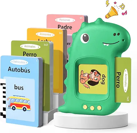 Tarjetas Flash Parlantes Juguetes Educativos Niños para 2 3 4 5 6 Años Flash Parlantes Juguetes de Aprendizaje Tarjetas Parlantes Talking Flash Card Regalos De Cumpleaños(Verde Español)  