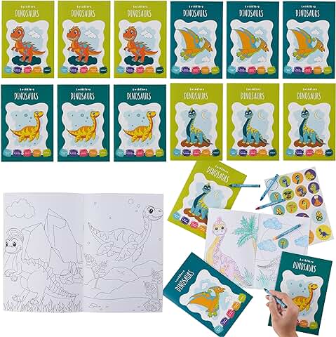 THE TWIDDLERS 12 Libros para Colorear para Niños, Tamaño A5-16 Divertidos Diseños Surtidos con 48 Crayones de Colores y Pegatinas Incluidas - Ideal para Niños de 4 a 8 Años  
