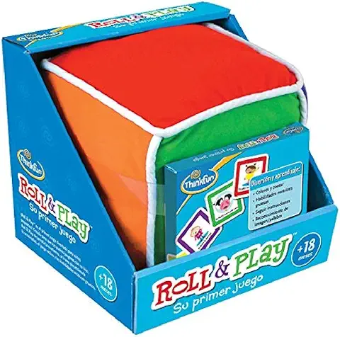 Think Fun - Roll & Play, Juego Educativo para Bebes, 1 Dado Grande de Felpa y 48 Cartas, Edad Recomendada +18 Meses, Multicolor, 76322  