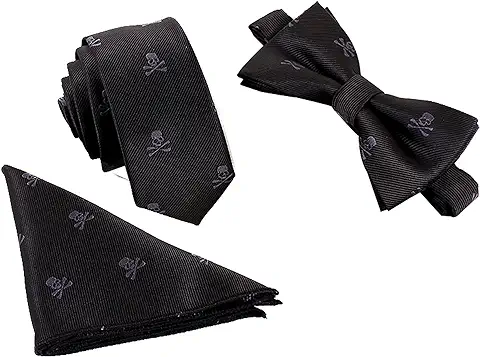 WANYING Hombre Pajarita Corbata Pañuelo de Bolsillo 3 en 1 Set - Pajarita Clásica 6 * 12 cm & Corbata Estrecha 6 cm & Pañuelo  