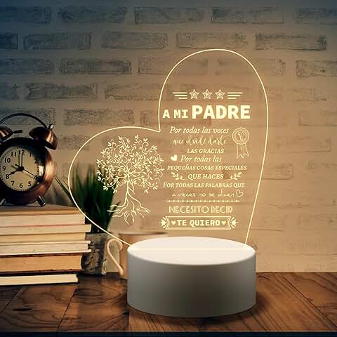 Welsky Regalo Padre, Regalo para Padre, Luz de Noche Acrílica Grabada para Papá, Regalo Padre Cumpleaños, Ideas de Regalo para Papá, Regalo de Cumpleaños para Papá, Regalos para Papá de Hija Hijo  