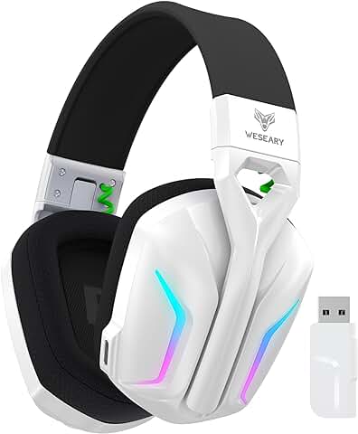 WESEARY WG1 Cascos Gaming Inalambricos, Auriculares Gaming Inalambricos de 2.4G para PS5, PS4, PC, Switch, Mobile, Sonido Estéreo 7.1 Auriculares con Microfono, PS5 Cascos con Luz RGB, Duración 50Hr+  