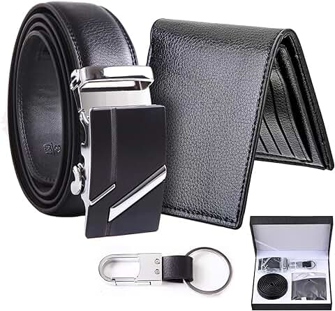 WOTENCE Regalos para Hombre: con Cartera para Hombre,Cinturón,Llavero.Regalo Padre,Valentín, Navidad, Cumpleaños Aniversario, Regalo Estuche de Regalo para Hombre  