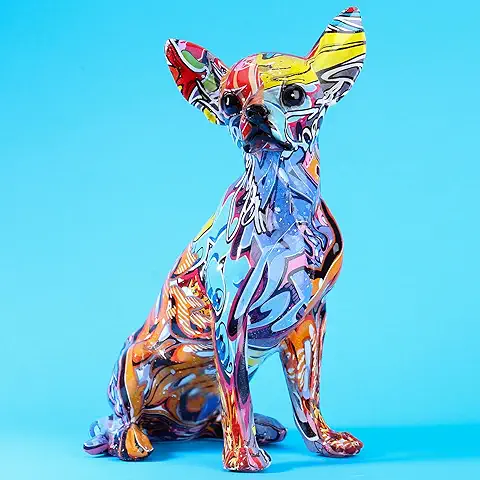 XIAOMAGG Estatua de Perro Chihuahua Decoración Moderna para el Hogar Resina Salpicadura de Color Arte Escultura Decorativa de Mesa para Interior Regalo para Amantes de los Perros（Chihuahua*1）  