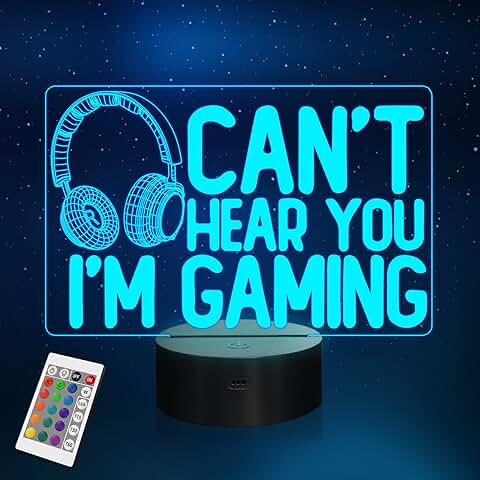 YuanDian Can't Hear You I'm Gaming - Luz Nocturna para Videojuegos Gráficos, Regalo para Jugadores, Lámpara de Ilusión 3D, 16 Colores que Cambian Remoto para Hombres, Jugadores, Adolescentes y Niños  