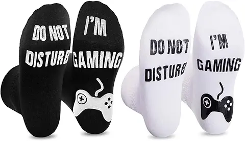 ZKGYUS 2 Pares Calcetines Mujer y Hombre de Algodón Calcetines Antideslizantes Calcetines Divertidos Casual Unisexo Socks con 'Do Not Disturb, I'm Gaming', Regalo para Navidad  