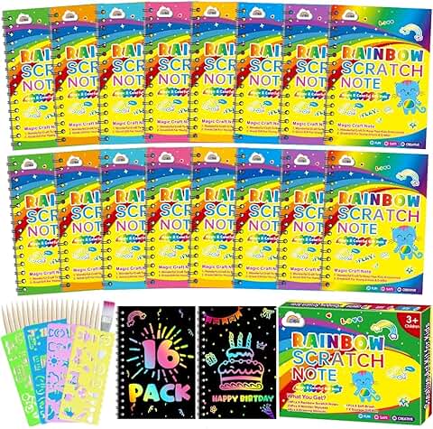 ZMLM Scratch Cuadernos de Papel Art-Craft: 16 Pack Arco Iris Fiesta Favores Bloc de Notas a Granel para los Niños de 3-12 Años Negro Arte Suministros Niña Niño Cumpleaños Regalo  