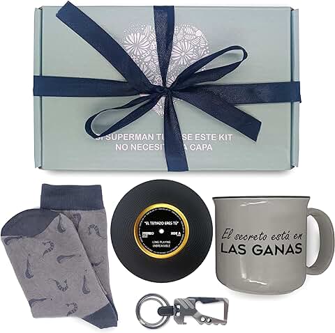 Regalos Originales para Hombre, Inmejorable Regalo Hombre Cumpleaños con Calcetines Hombre Divertidos, Taza de Cafe Inspiradora, Llavero Multiuso y Posa Vasos.  