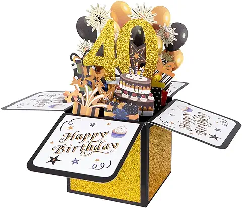 BOFUNX Tarjeta de Felicitación Cumpleaños de 40 Años Pop Up 3D Tarjeta Emergente Regalo Original Creativo para Feliz Cumpleaños a Familias Amigos BOFUNX Tarjeta de Felicitación Cumpleaños de 40 Años Pop Up 3D Tarjeta Emergente Regalo Original Creativo para Feliz Cumpleaños a Familias Amigos