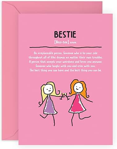 CENTRAL 23 Tarjeta de Mejor Amiga – Tarjeta de Cumpleaños para Mujer – Personajes de Mejores Amigas – Regalos de Amistad para ella Mujer – Viene con Divertidas Pegatinas  