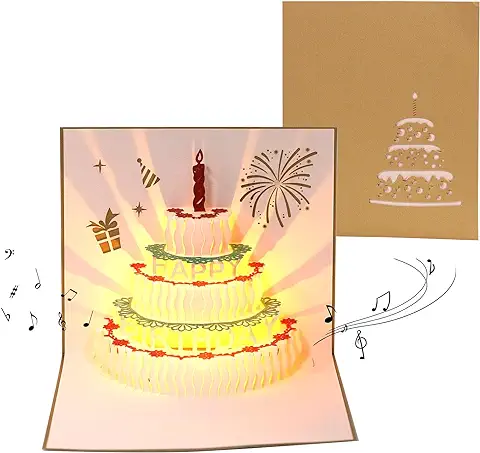 DEESOSPRO Tarjetas de Cumpleaños con Música y Luz, 3D Pop Up Tarjeta de Cumpleaños con Música para sus Familiares, Amigos y Amantes Especiales, 3D Tarjeta de Regalo de Cumpleaños  