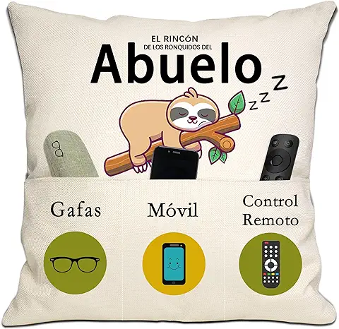 Divertido Regalo de Abuelo de Nieta Nieto el Rincón de los Ronquidos del Abuelo Funda de Cojín 18x18 Pulgadas con 3 Bolsillos Regalo de Cumpleaños Regalo del Día del Padre (Abuelo)  
