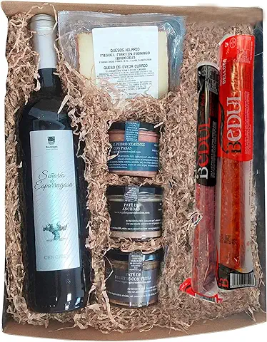 Económica Cesta de Navidad para Regalo con vino y Productos Gourmet, Chorizo y Salchichón Ibéricos Bellota y Cuña de Queso de Oveja Curado. Económica Cesta de Navidad para Regalo con vino y Productos Gourmet, Chorizo y Salchichón Ibéricos Bellota y Cuña de Queso de Oveja Curado.