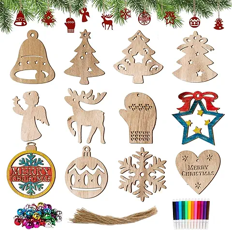 GEBETTER 36* Adornos Árbol Navidad Colgantes Madera + 12* Rotuladores Colores + 40* Cascabeles Mixtos + Cuerdas, Decoración Navideña, Manualidades Pintar DIY Regalo Niños Fiestas (Estilo Ahuecado) GEBETTER 36* Adornos Árbol Navidad Colgantes Madera + 12* Rotuladores Colores + 40* Cascabeles Mixtos + Cuerdas, Decoración Navideña, Manualidades Pintar DIY Regalo Niños Fiestas (Estilo Ahuecado)